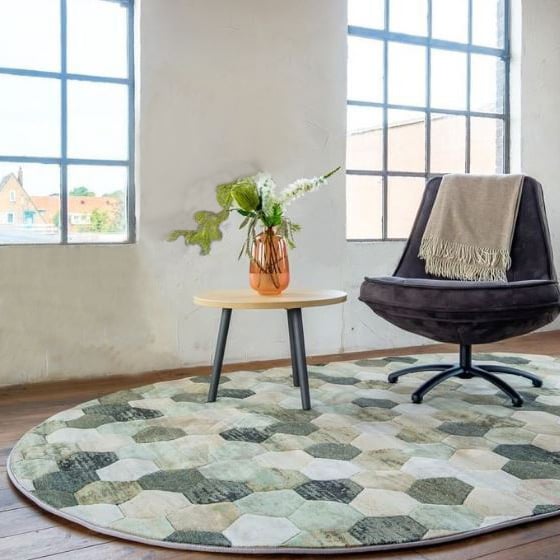 Oval modern floor rug - Amado Green 6444