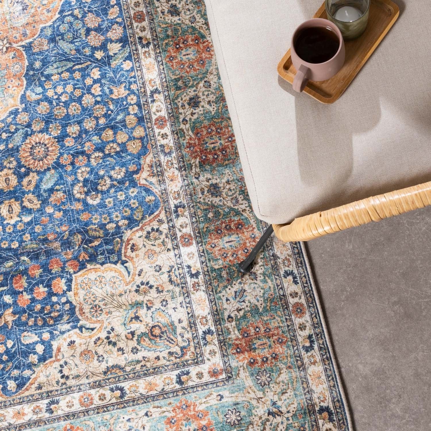 Indoor Outdoor Rug - Kairo Medallion Dark Blue/Terra