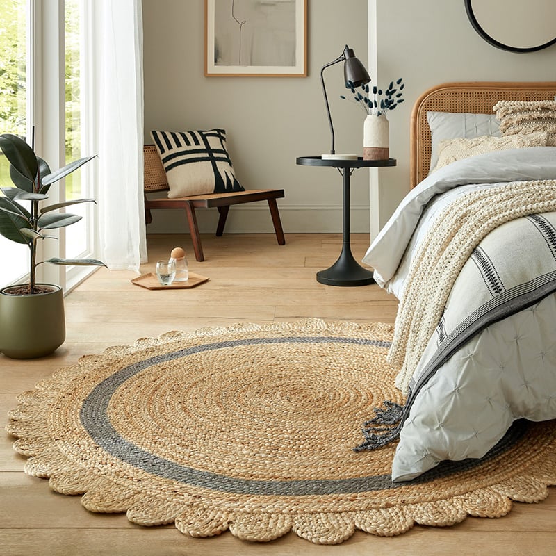 Round jute floor rug - Grazo Natural/Grey