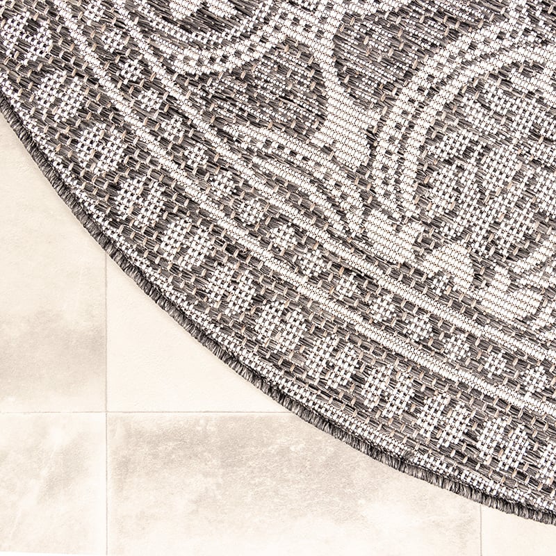 Round Outdoor Rug - Summer Oriental Grey