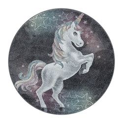 Round Children's Floor Rug Unicorn - Fleurtje Grey