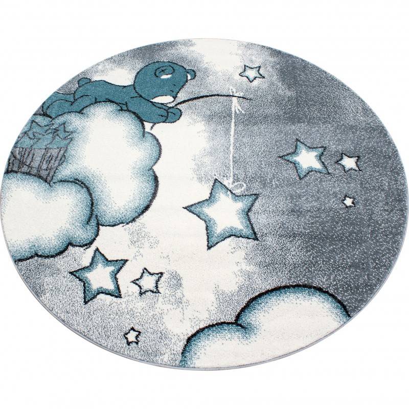 Round Children's Floor Rug - Anna Little Bear Blue