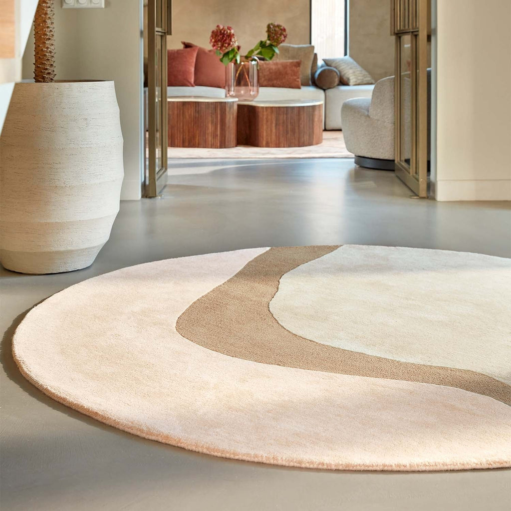Round Wool Area Rug - Organix Pink/Beige 620