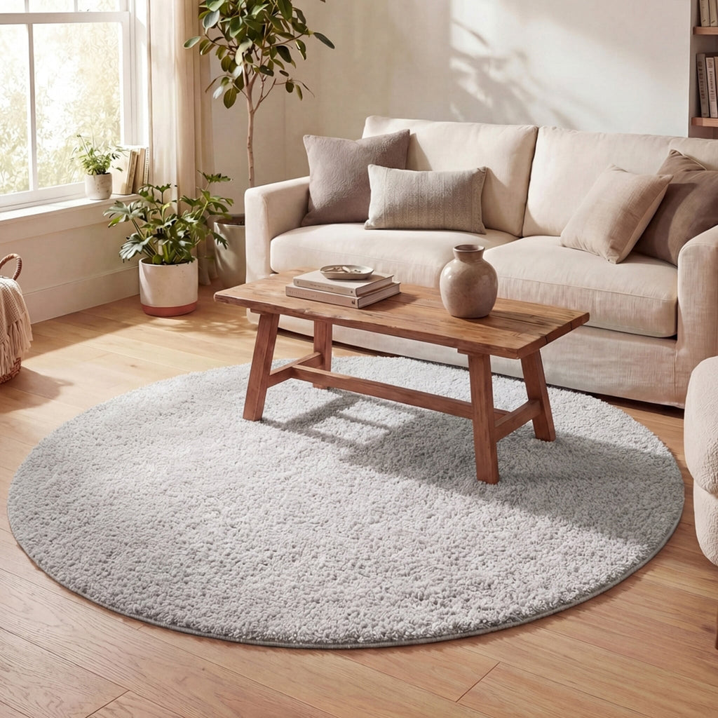 Round High Pile Rug - Lofty Light Grey
