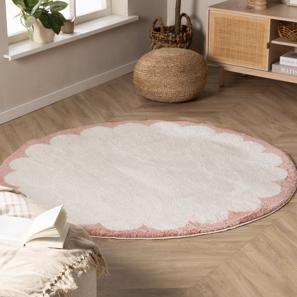 Round Washable Rug – Myrre Pink/White