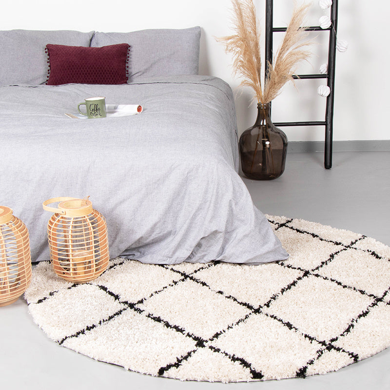 Round High Pile Rug - Grand Lines Cream/Black