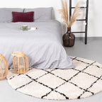 Round High Pile Rug - Grand Lines Cream/Black