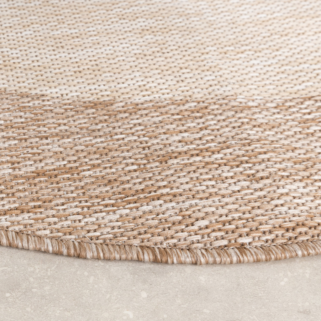 Round Indoor & Outdoor Rug - Sierra Border Beige/Cream