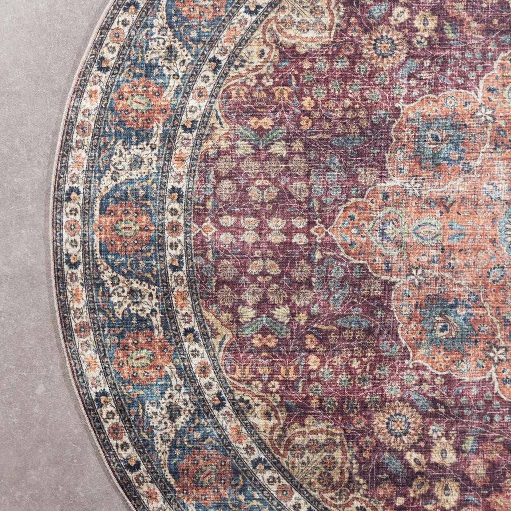 Round Indoor Outdoor Rug - Kairo Medallion Burgundy