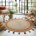 Round jute floor rug - Lunaro Natural/Terracotta