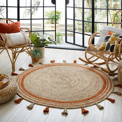 Round jute floor rug - Lunaro Natural/Terracotta