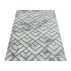 Modern Floor Rug - Marble Pattern Grey/Gold