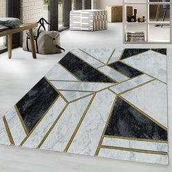 Modern floor rug - Marble Design Grey/Gold