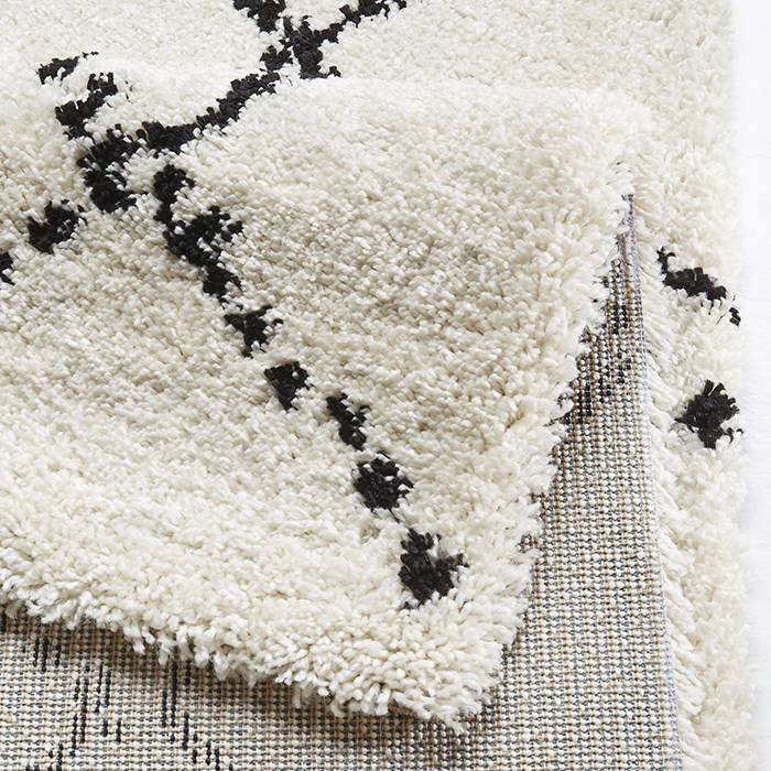 High-pile floor rug - Allure Stripe Cream/black