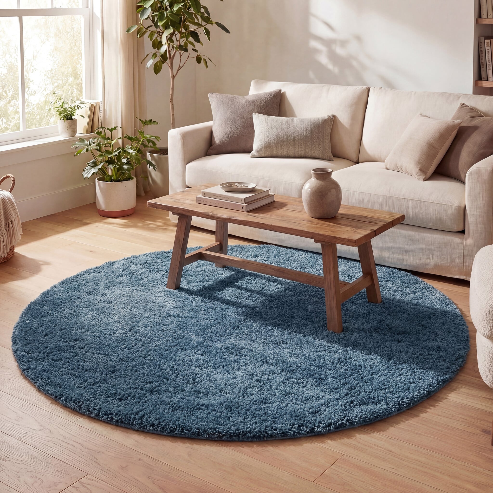 Round High Pile Rug - Lofty Blue