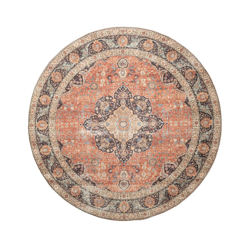 Round Indoor Outdoor Rug - Kairo Medallion Terra/Dark Blue