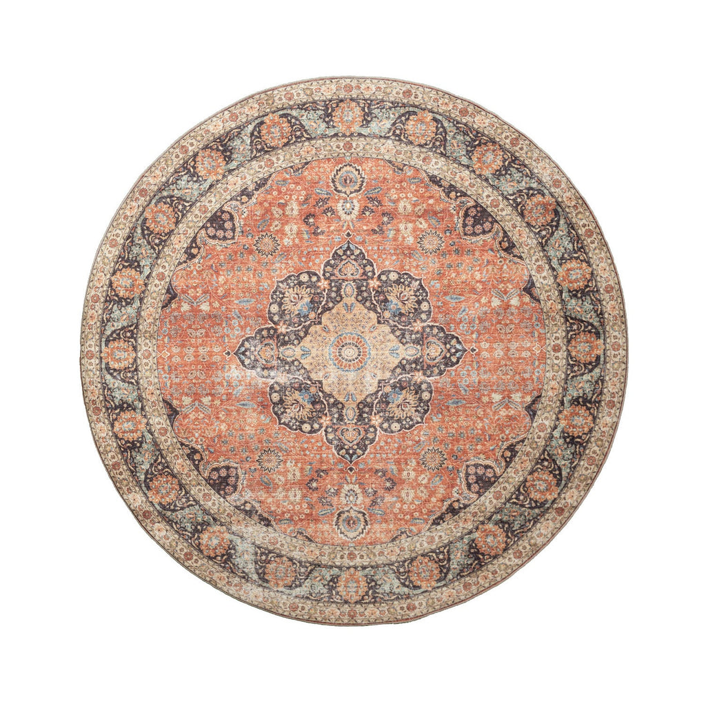 Round Indoor Outdoor Rug - Kairo Medallion Terra/Dark Blue