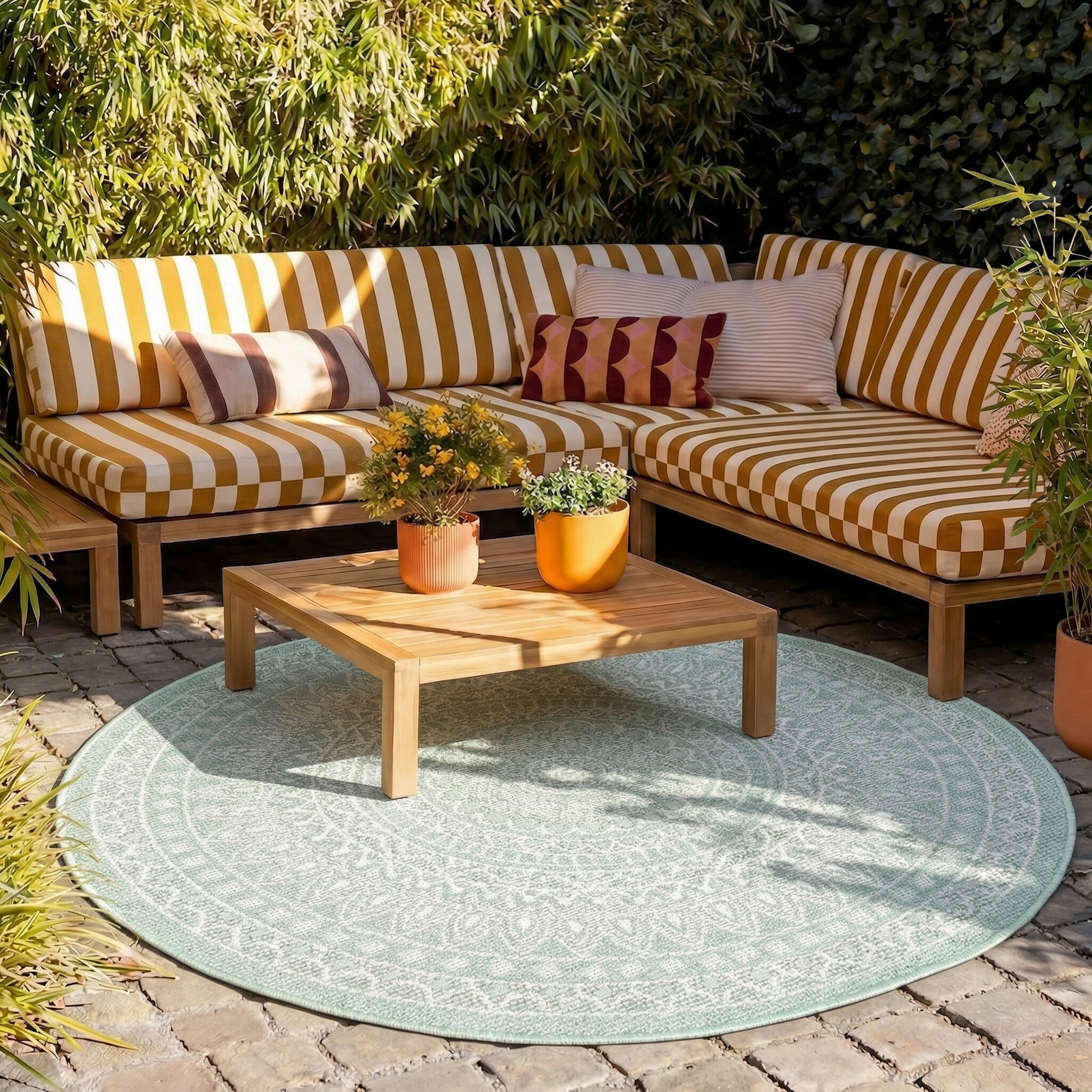 Round Outdoor Rug - Summer Azteca Mint