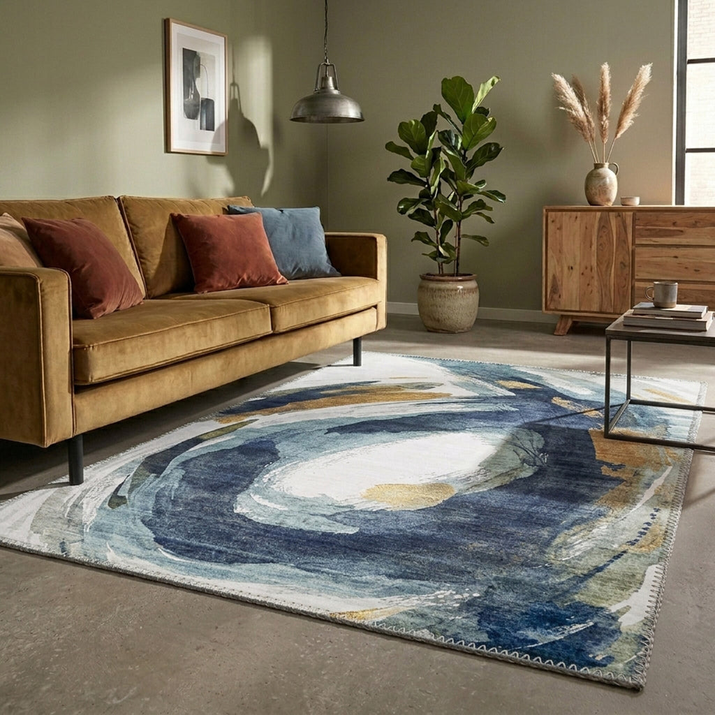 Modern Rug - Strong Brush Blue/Yellow