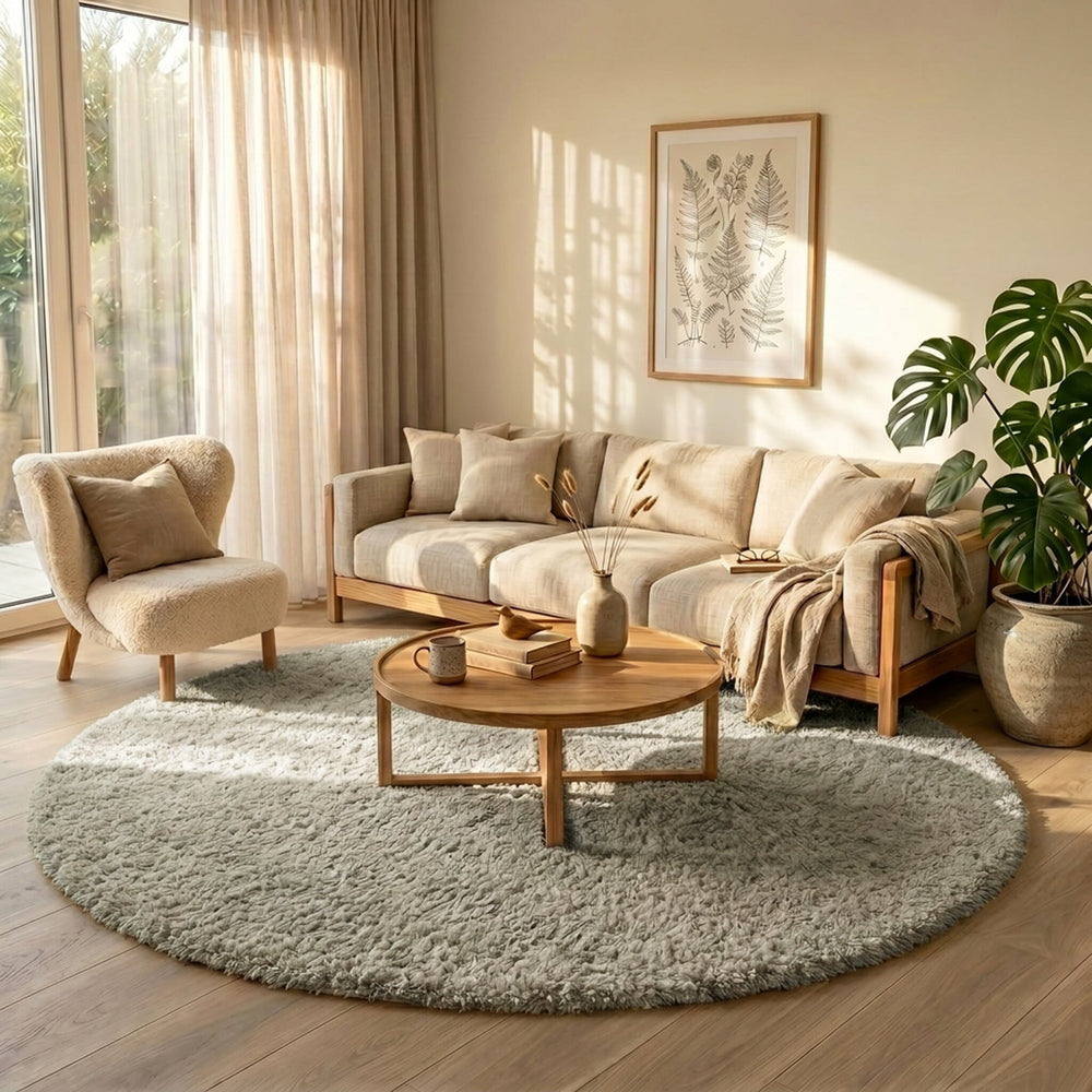 Round Shaggy Rug - Blaze Beige/Grey