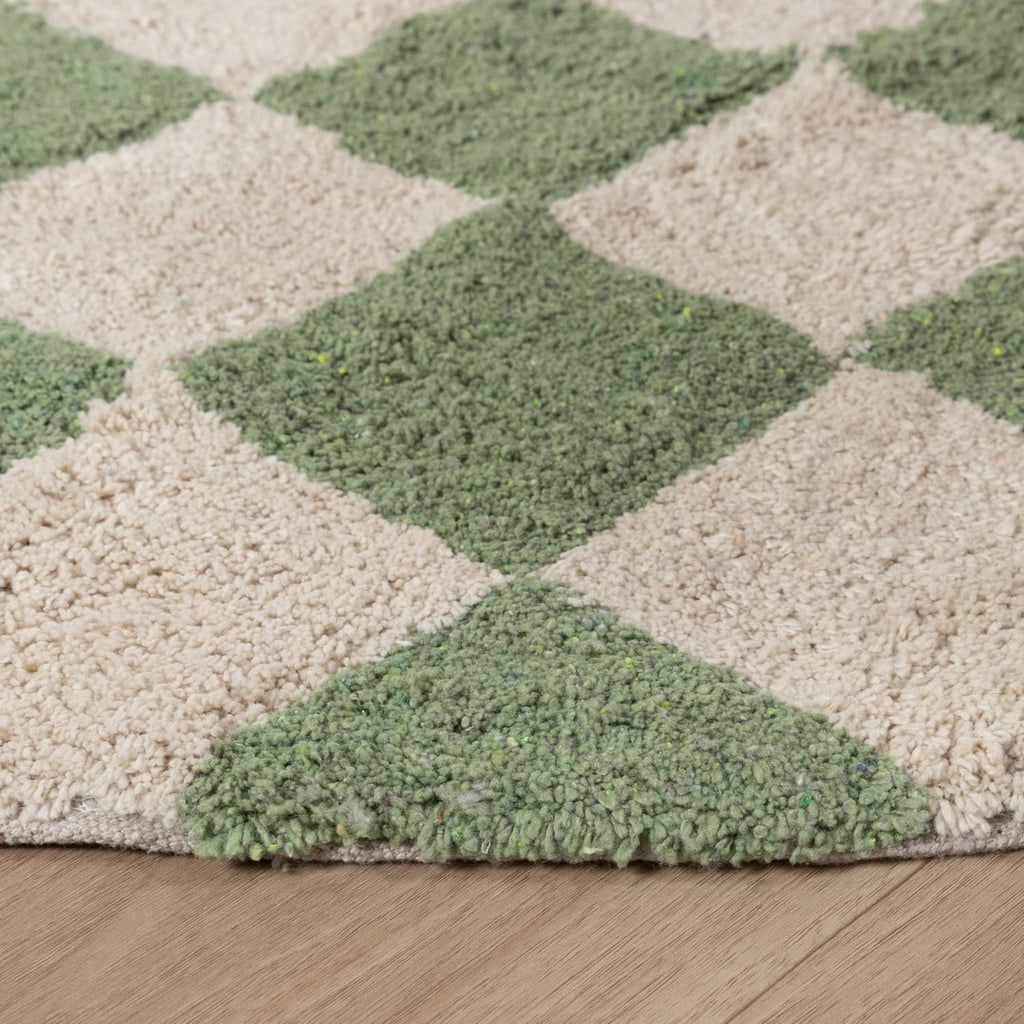 Round Retro Rug - Gambit Green/White