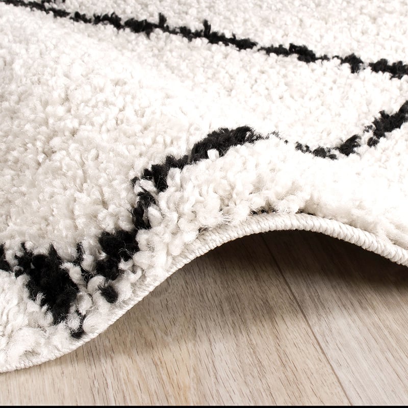 Square High Pile Rug - Grand Lines Cream/Black