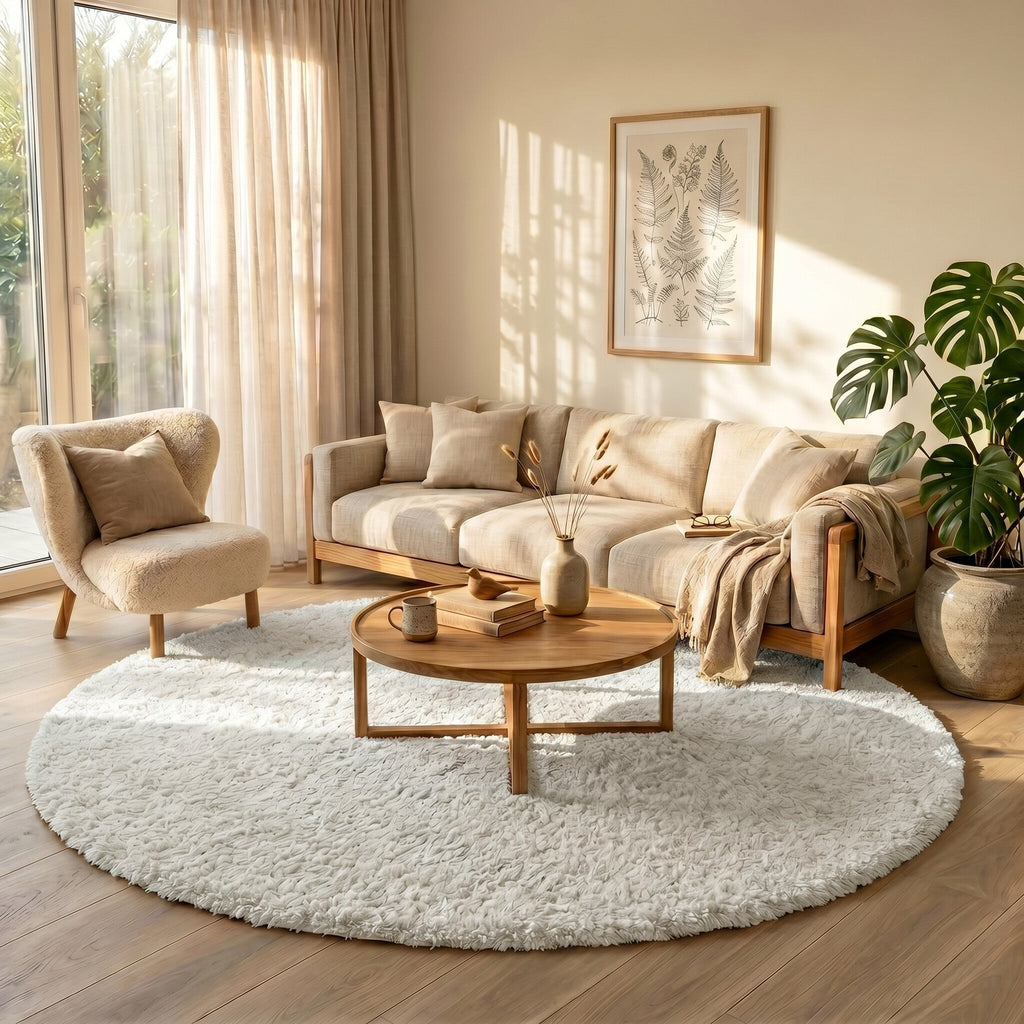 Round Shaggy Rug - Blaze White