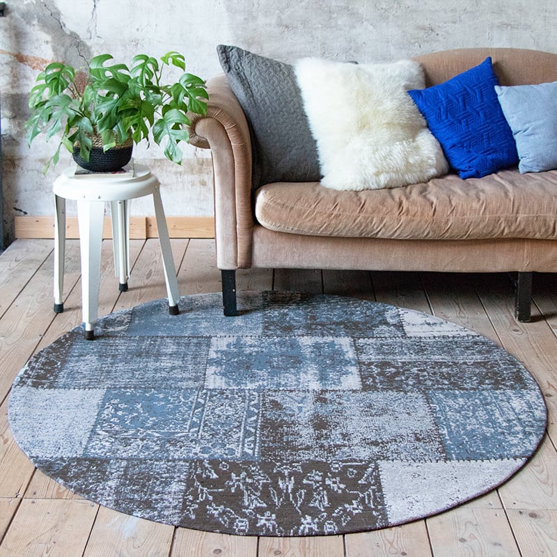Round Patchwork Rug - Dreams Grey/Blue