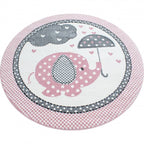 Round Children's Floor Rug - Anna Elephant Umbrella Pink