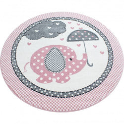 Round Children's Floor Rug - Anna Elephant Umbrella Pink