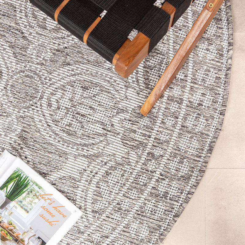 Round Outdoor Rug - Summer Oriental Light Grey