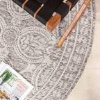 Round Outdoor Rug - Summer Oriental Light Grey