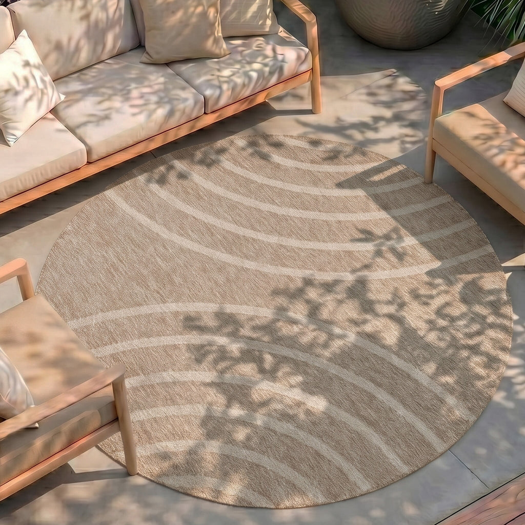Round Indoor & Outdoor Rug - Sierra Curves Beige/Cream