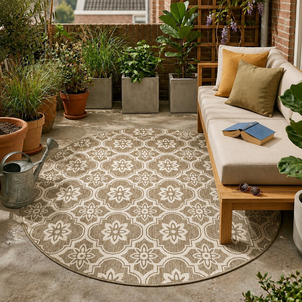 Round Outdoor Rug – Rio Flower Beige