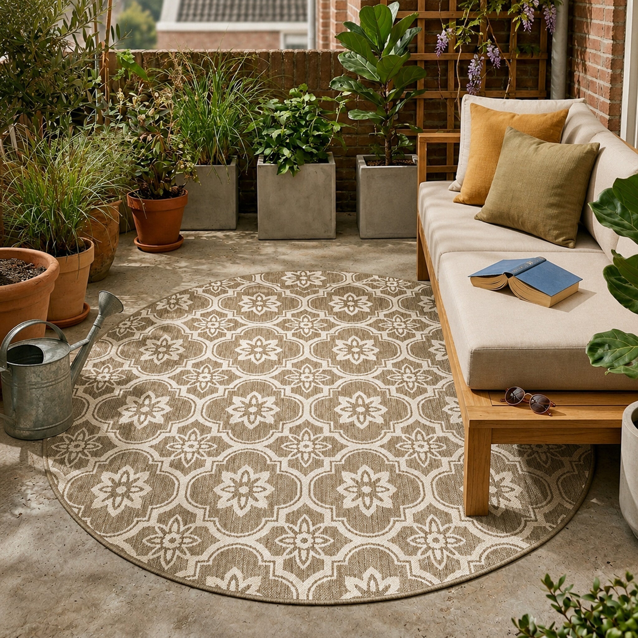 Round Outdoor Rug – Rio Flower Beige