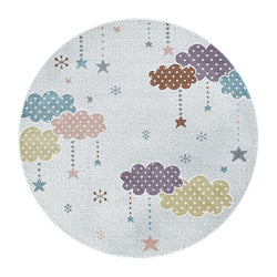 Round children's floor rug - Lucy Clouds White