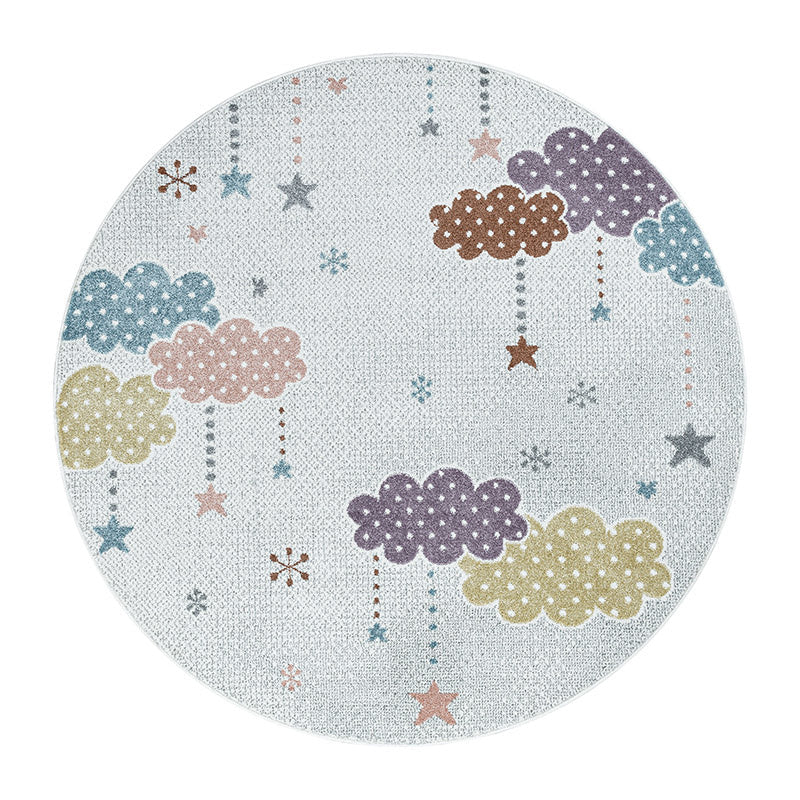 Round children's floor rug - Lucy Clouds White