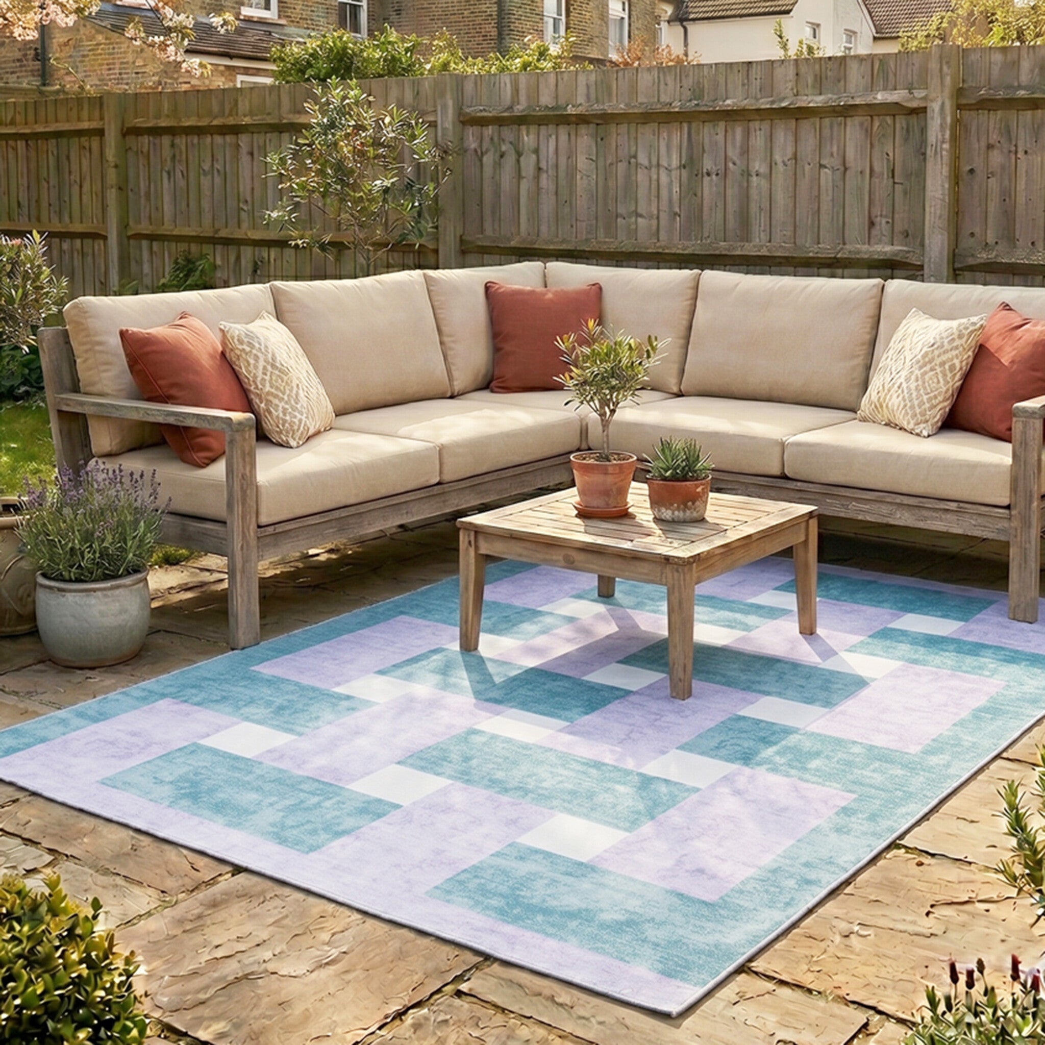 Retro Indoor Outdoor Rug - Pop Lines Lilac