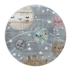 Round children's rug - Fleurtje Planets Grey