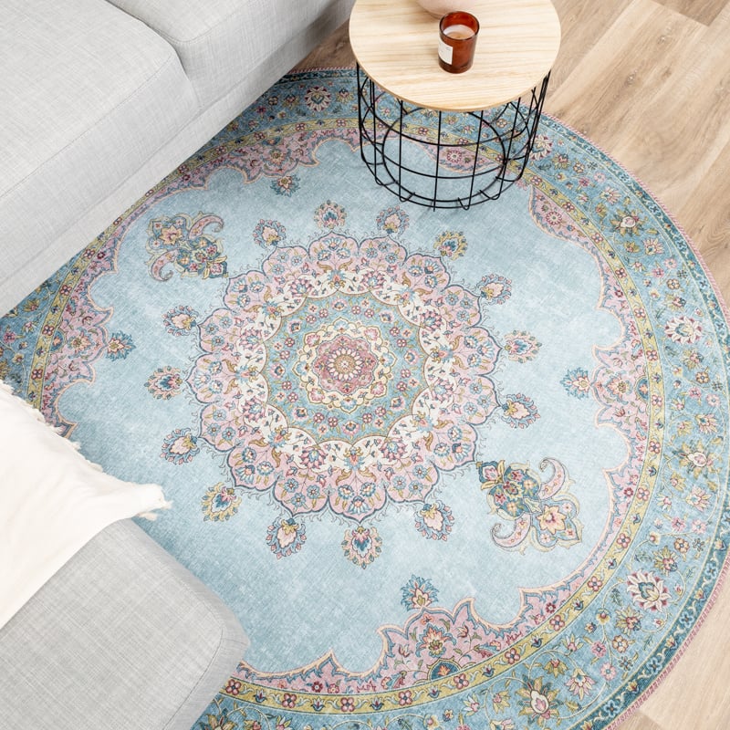 Round Vintage Rug - Lily Medallion Light Blue
