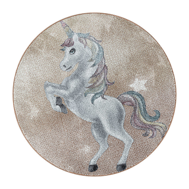 Round Children's Floor Rug Unicorn - Fleurtje Yellow