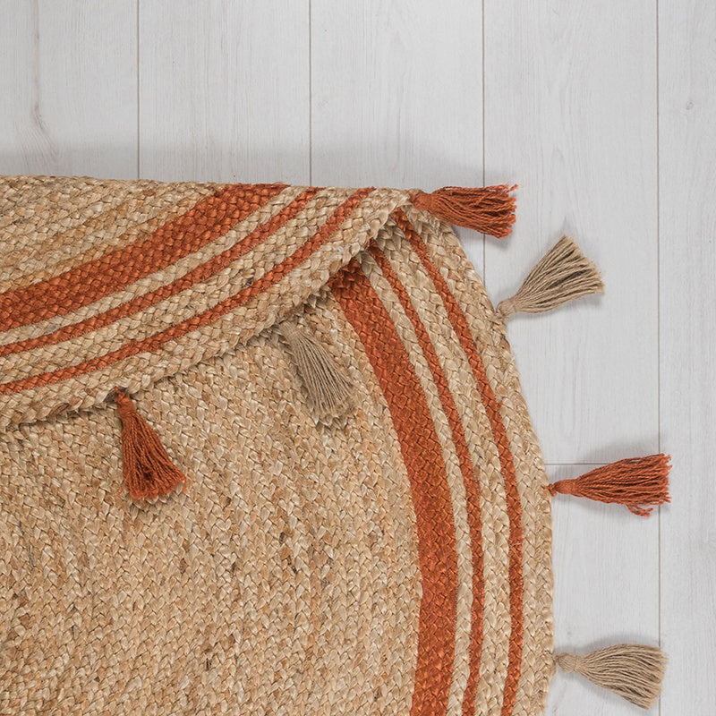 Round jute floor rug - Lunaro Natural/Terracotta