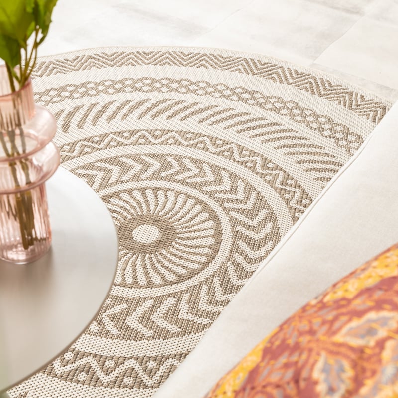 Round Jute Outdoor Rug - Nomad Aztec Cream