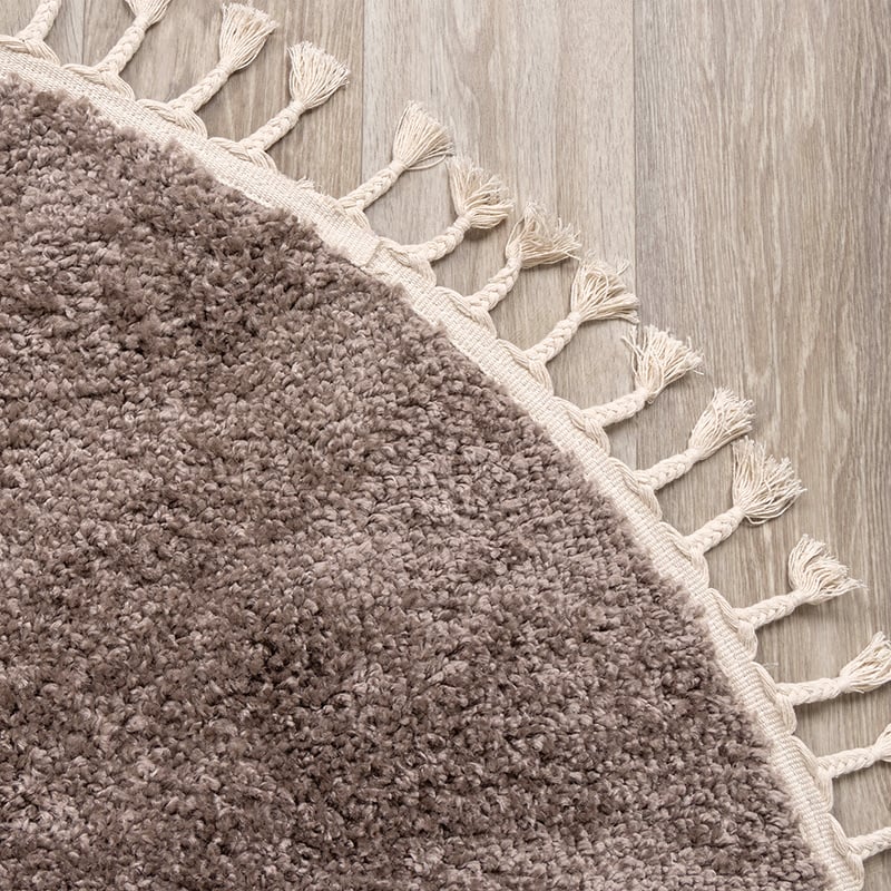 Round High Pile Rug - Lofty Fringe Taupe
