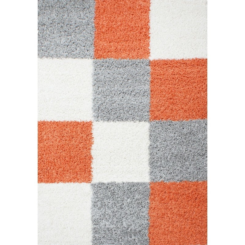 High-pile floor rug - Cube Terracotta