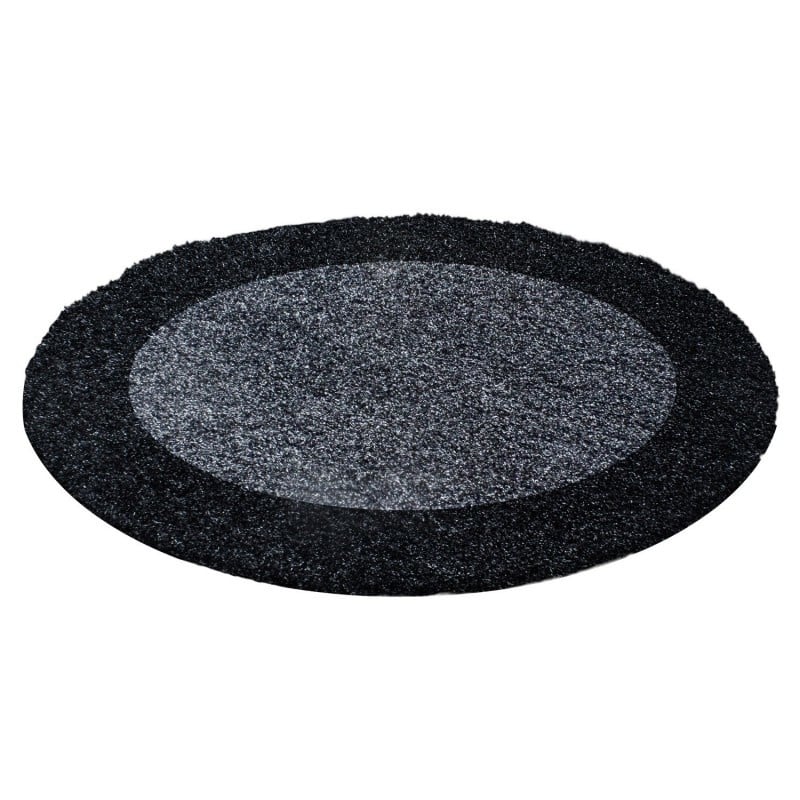 Round High-pile Floor Rug - Edge Black