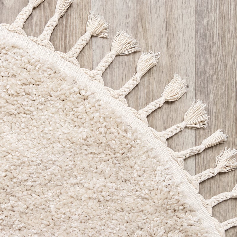 Round High Pile Rug - Lofty Fringe Cream/White