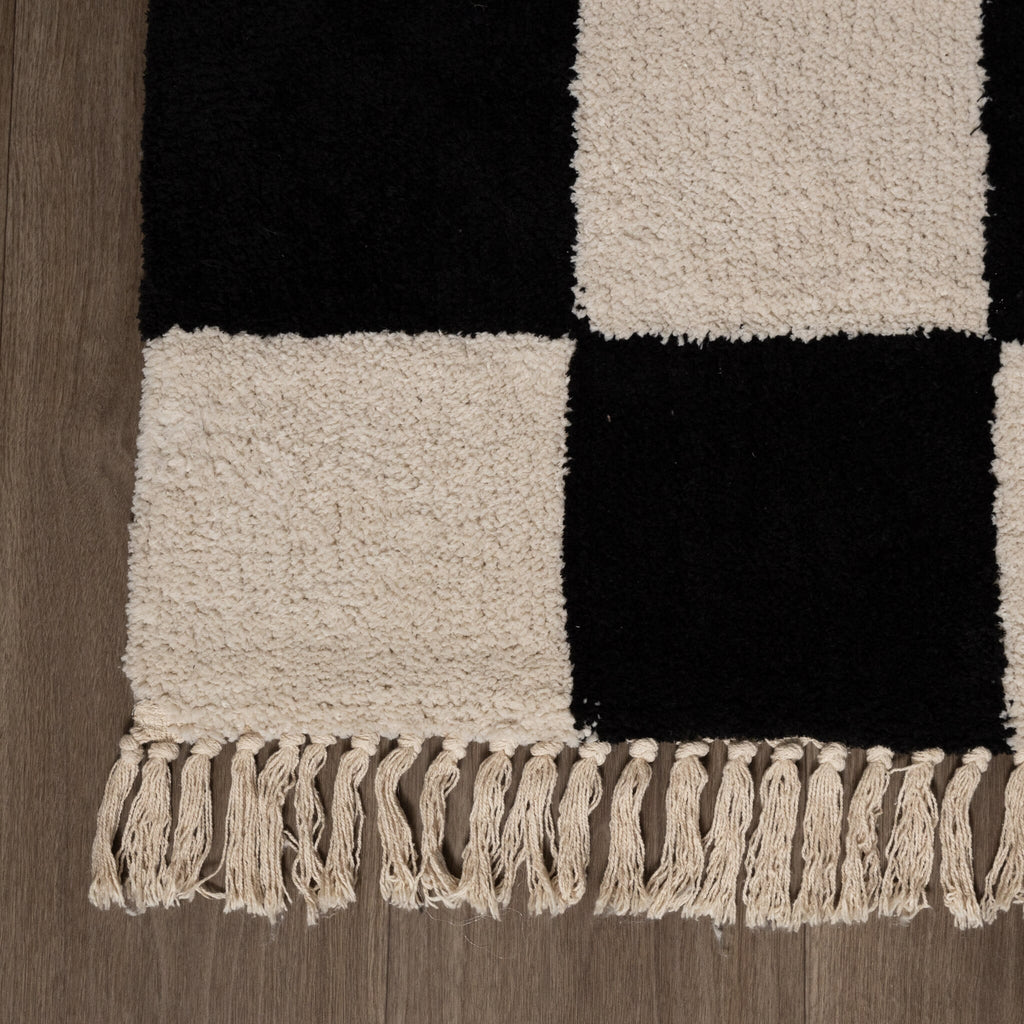 Checkerboard Rug - Blox Fringe Black