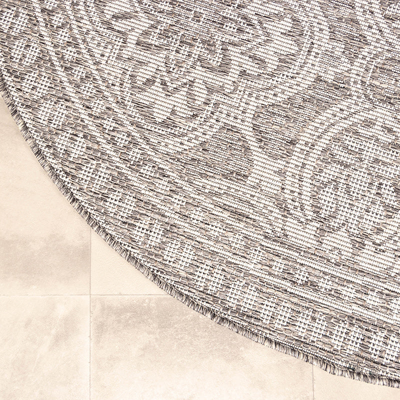 Round Outdoor Rug - Summer Oriental Light Grey
