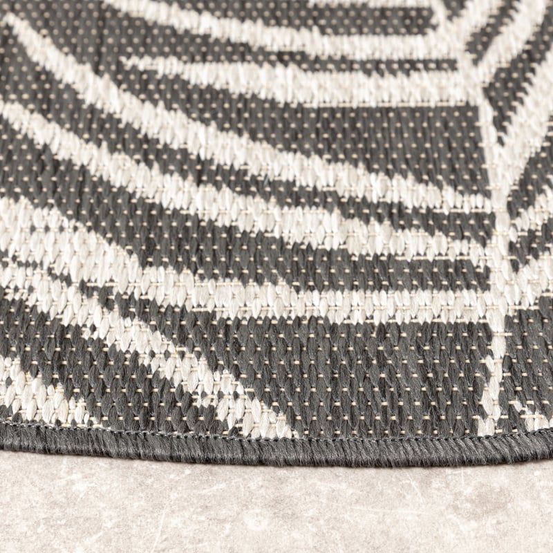 Round Outdoor Rug - Malta Leaves Black